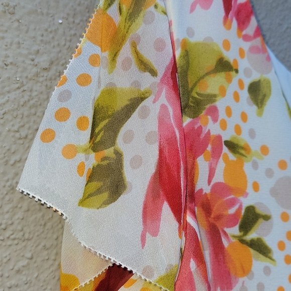 CYNTHIA HOWIE Blouse 10 SILK FLORAL PINK/ORANGE Fairy Coquette Feminine - Picture 9 of 13